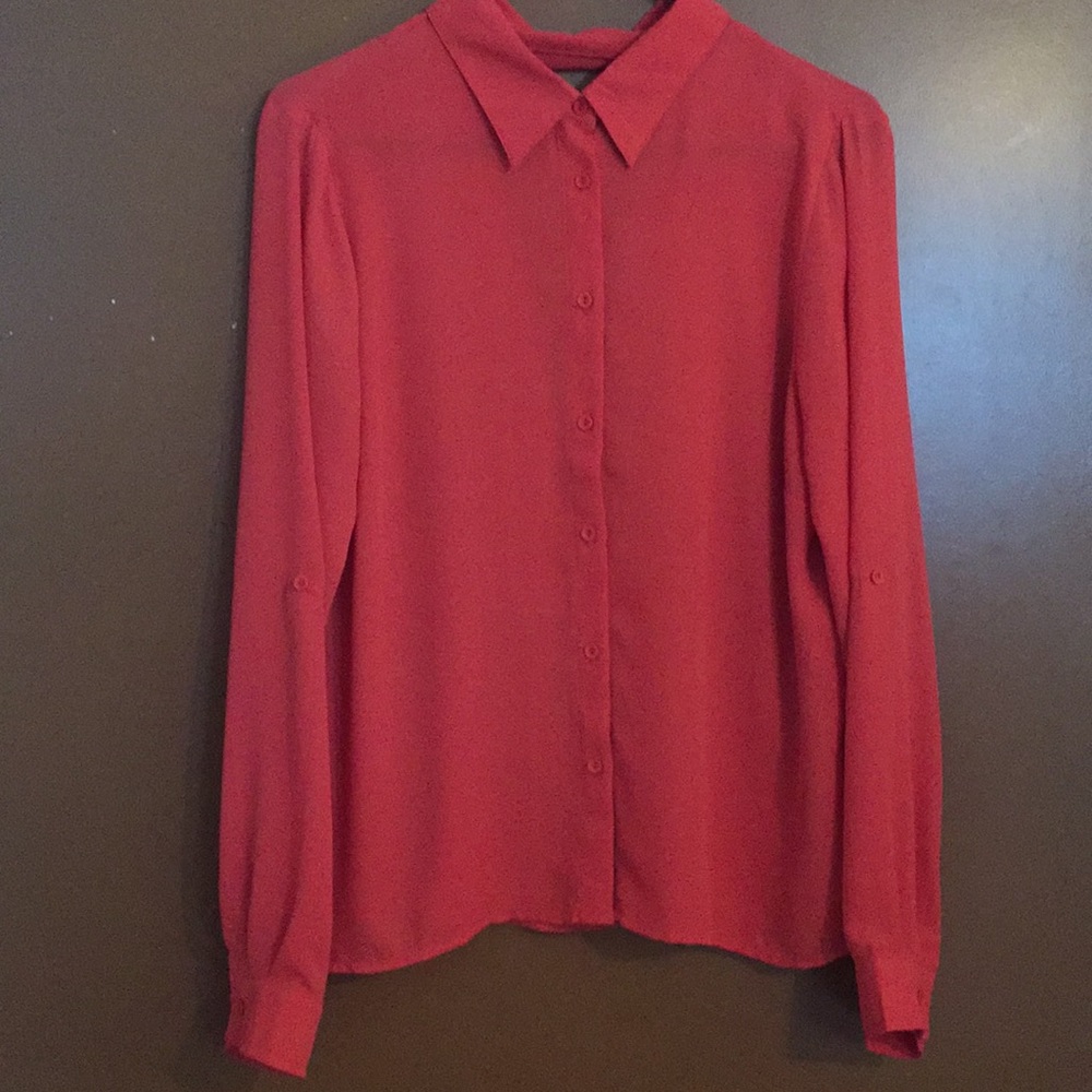 Coral open back peplum button up shirt
